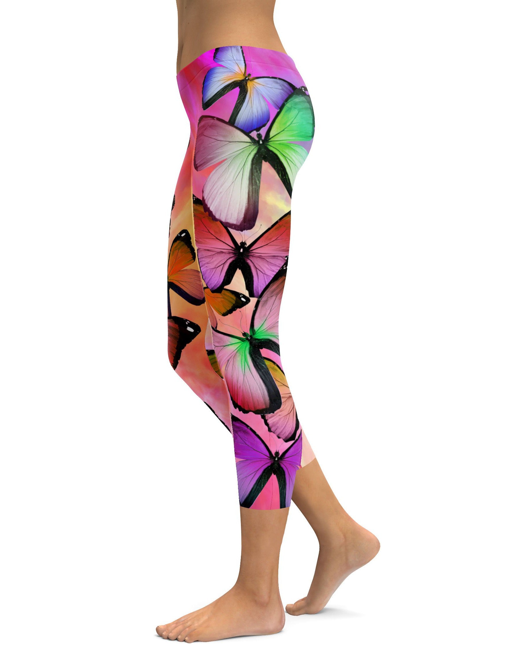 Colorful Butterflies Capris - GearBunch Leggings / Yoga Pants