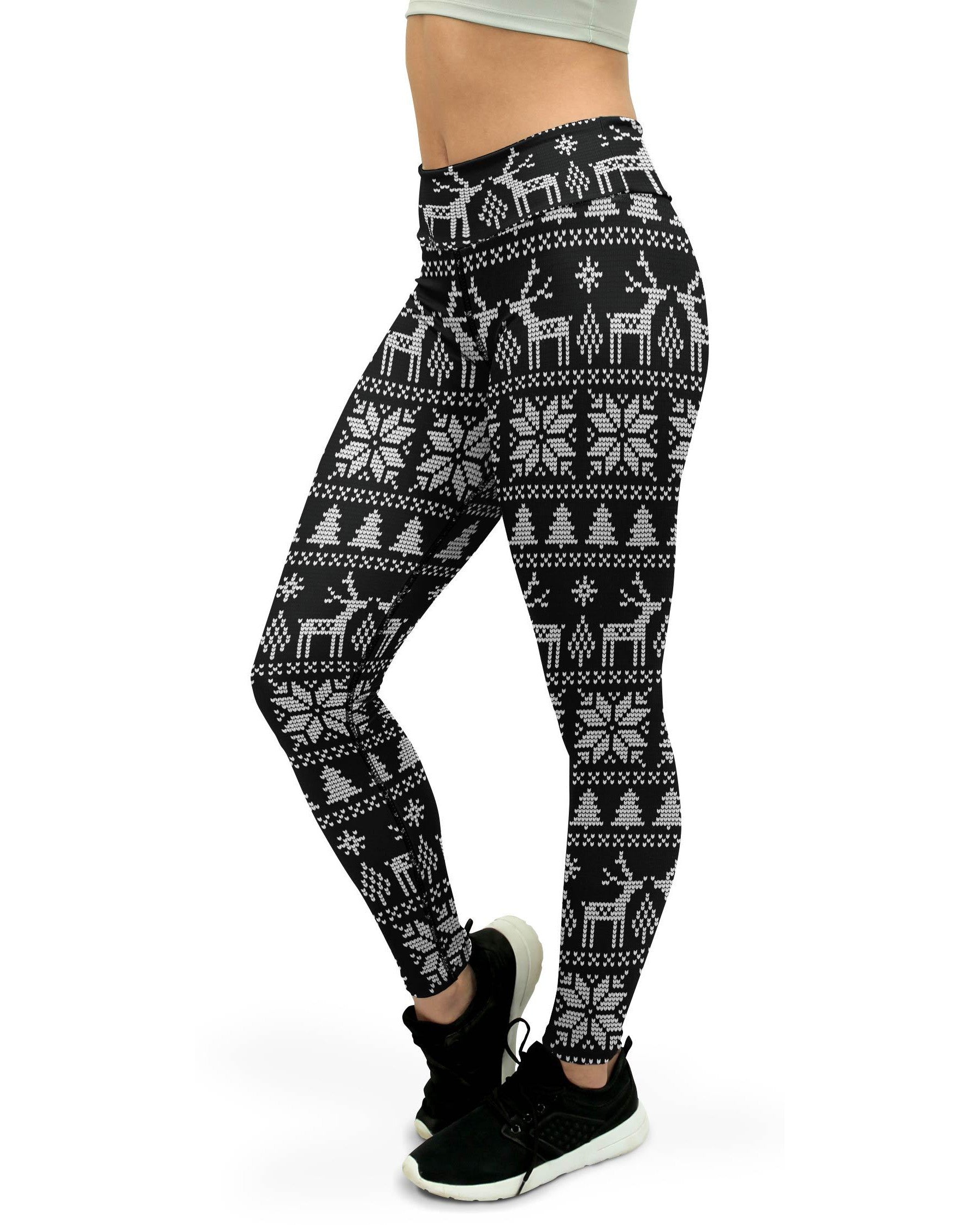 B&W Ugly Christmas Yoga Pants - GearBunch Leggings / Yoga Pants