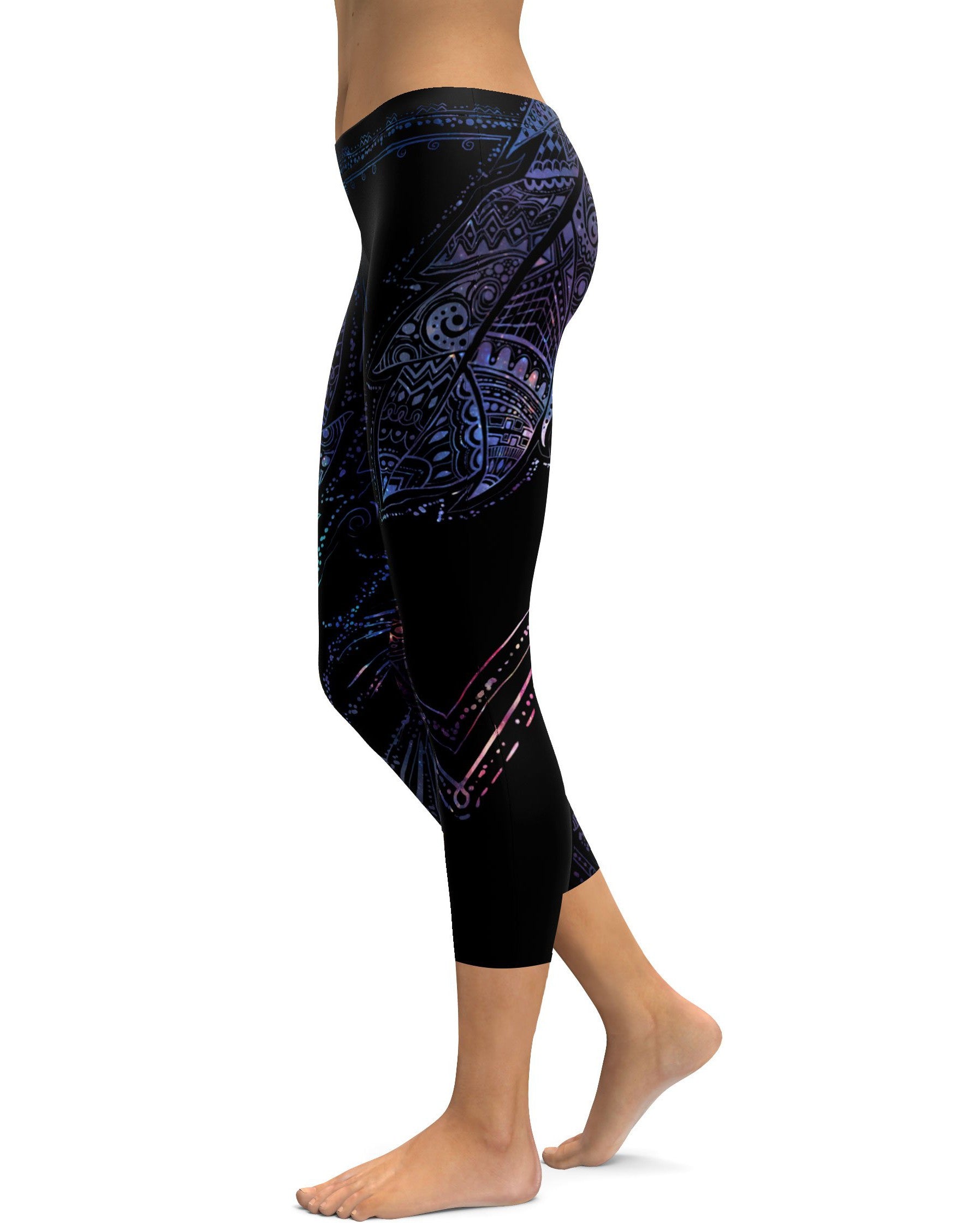 womens Mystic Feather Capris legging for gym, workout and yoga