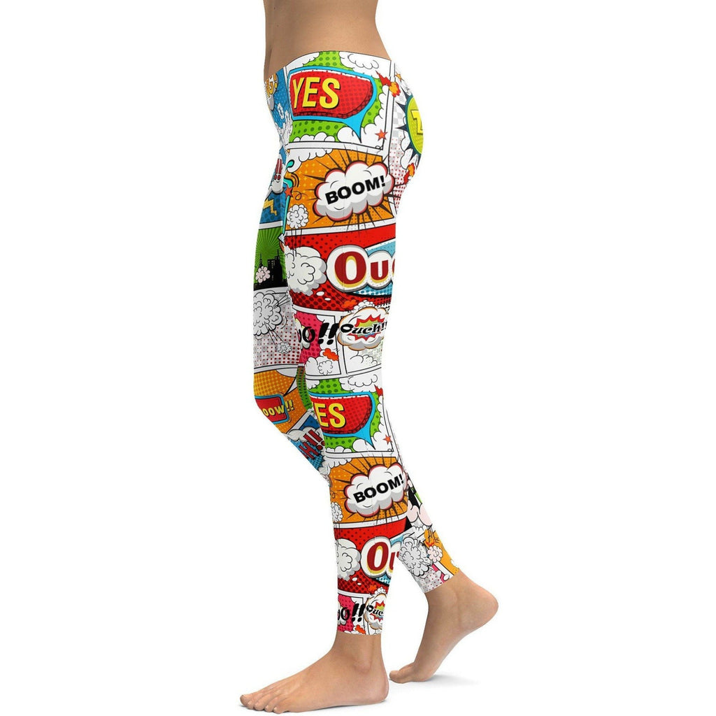 Womens Workout Yoga Comic Book Super Hero Leggings Red/White