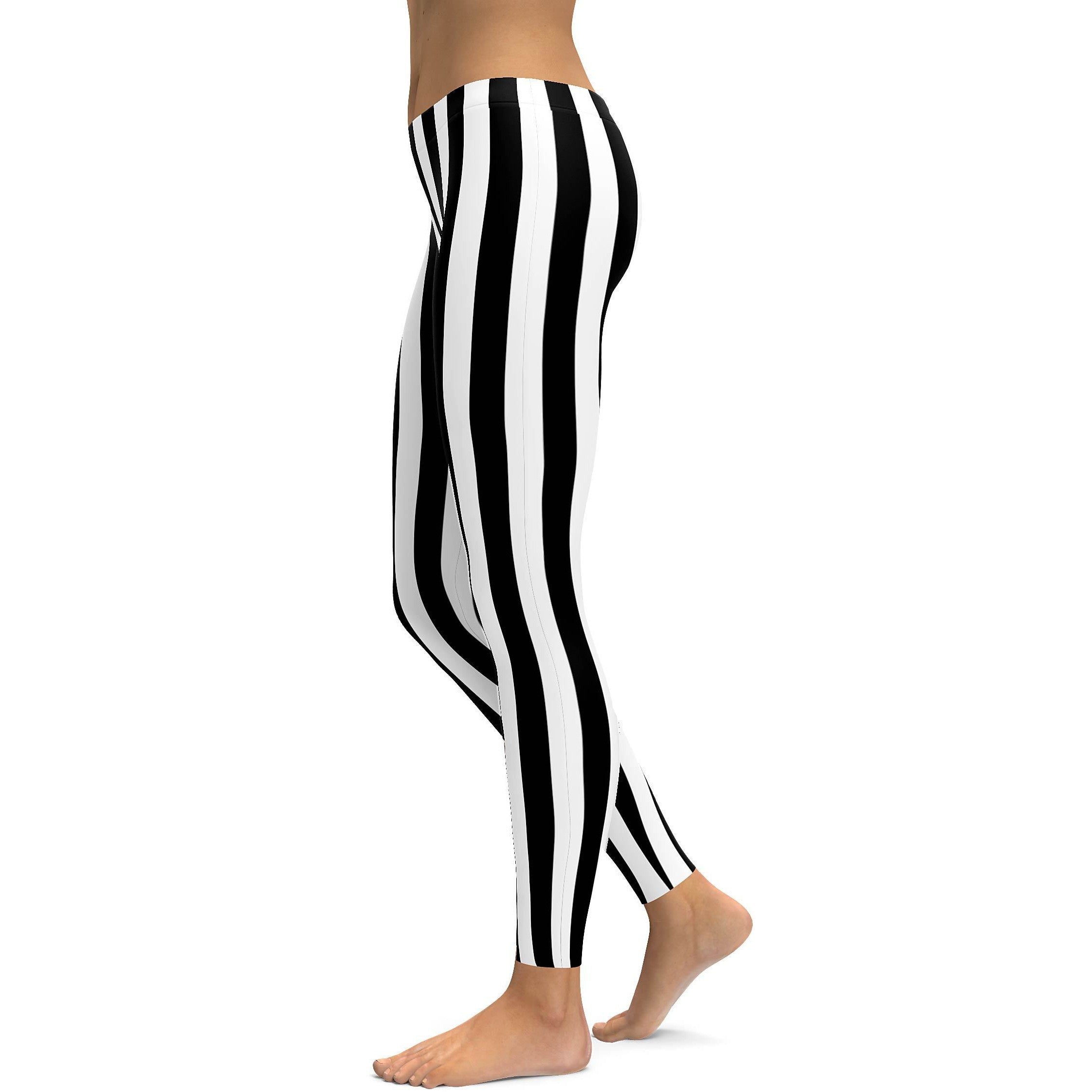 Women's beetlejuice inspired striped leggings front view
