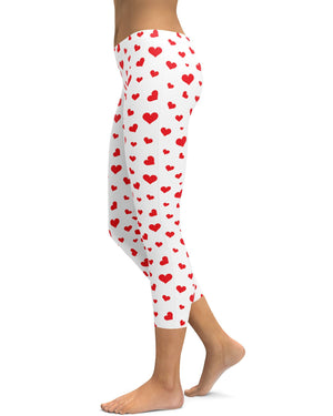 Red Hearts Capris - GearBunch Leggings / Yoga Pants