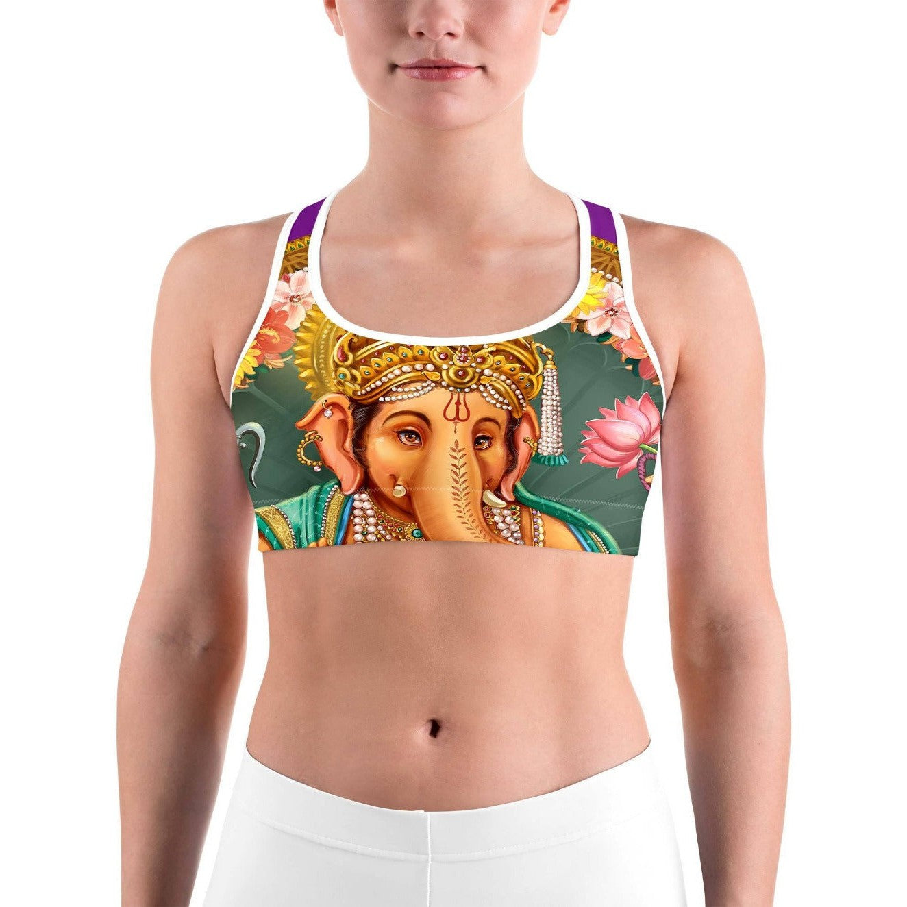 Women's Lord Ganesha printed sports bra front view