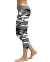 Black, white and grey Classic Camouflage print Capri Leggings for women