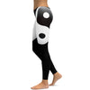 Women's yin yang inspired printed leggings front view