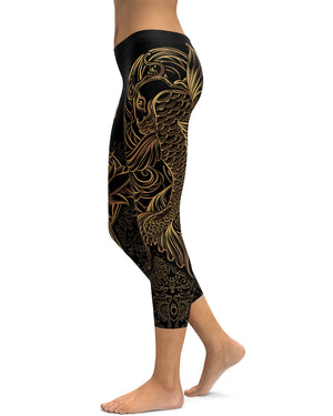 Golden Oriental Koi Fish Capris - GearBunch Leggings / Yoga Pants