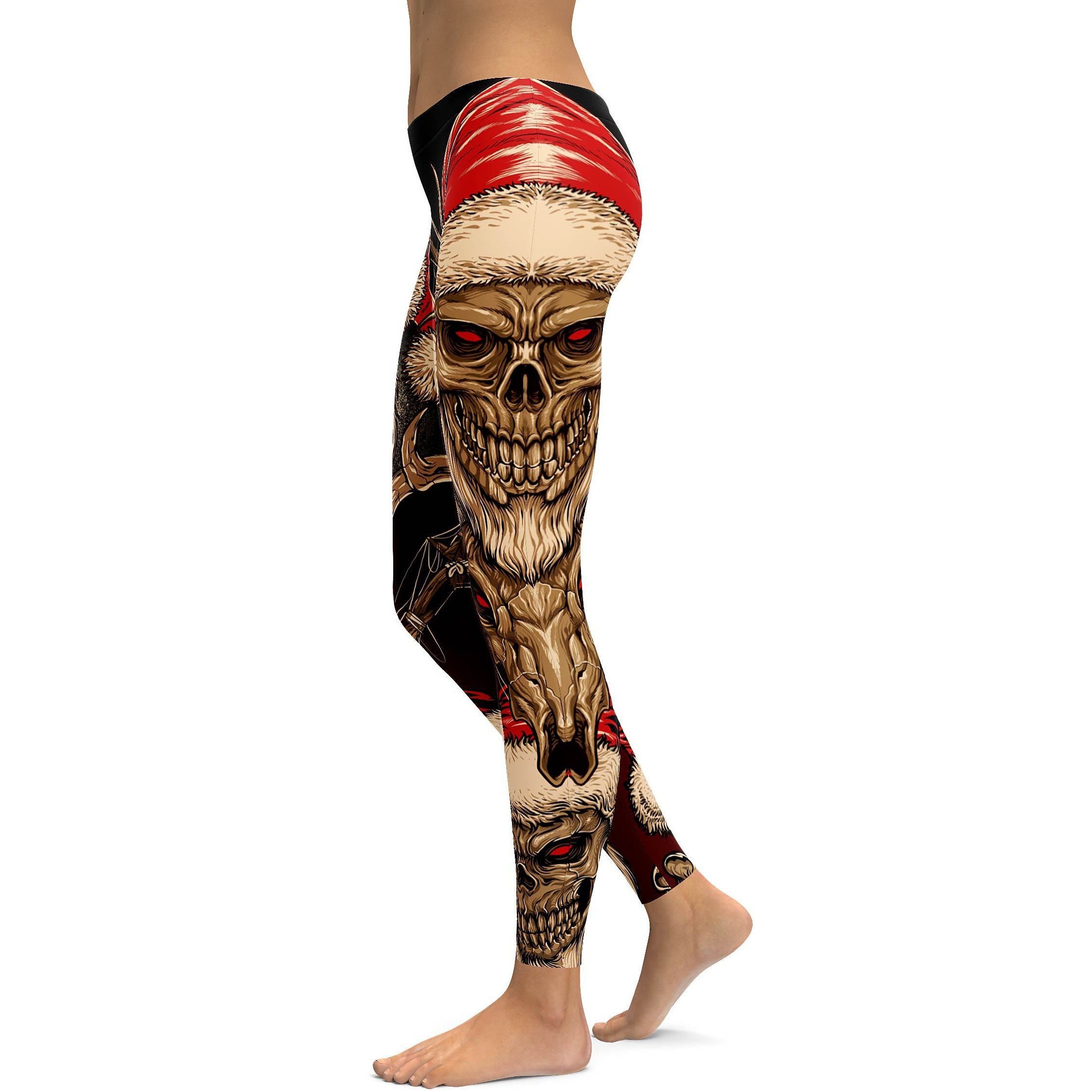 Santa & Rudolph Skull Leggings - GearBunch Leggings / Yoga Pants