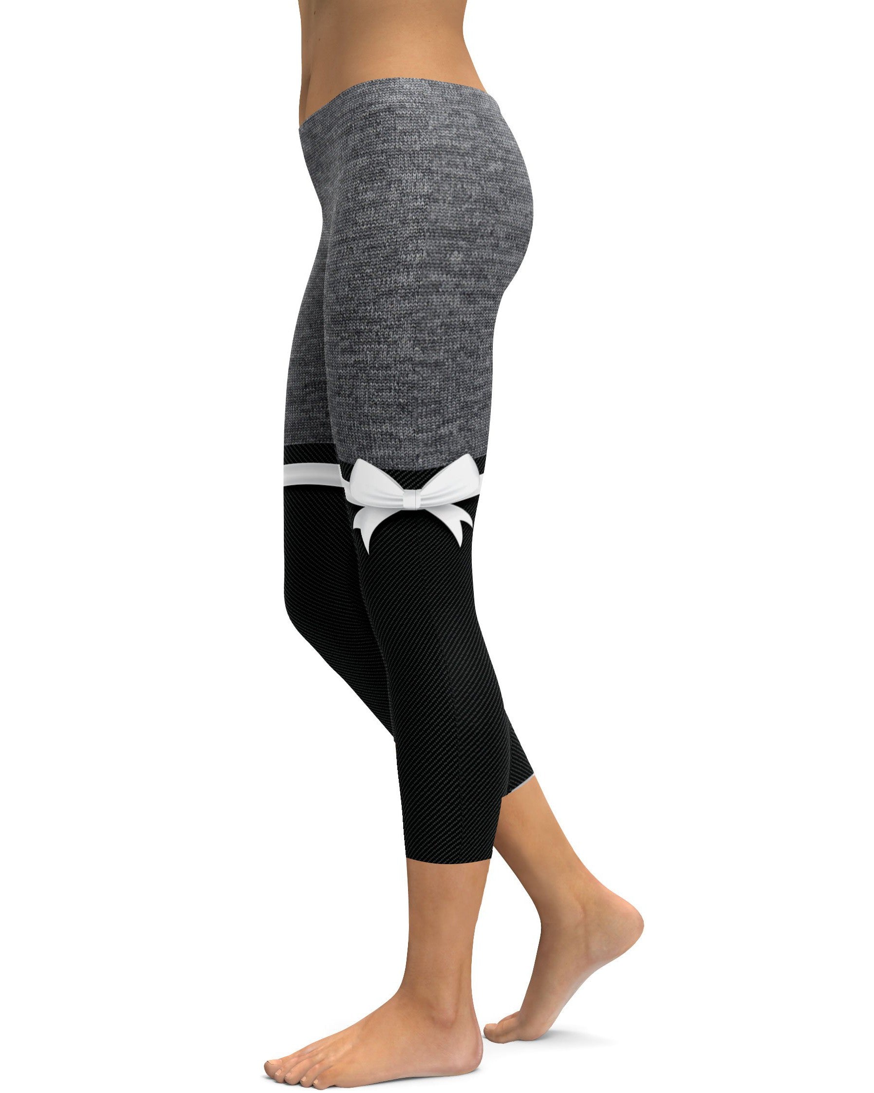 Grey Heathered Thigh High Bow Capris - GearBunch Leggings / Yoga Pants