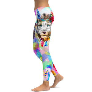 Watercolor Colorful Lion Leggings - GearBunch Leggings / Yoga Pants