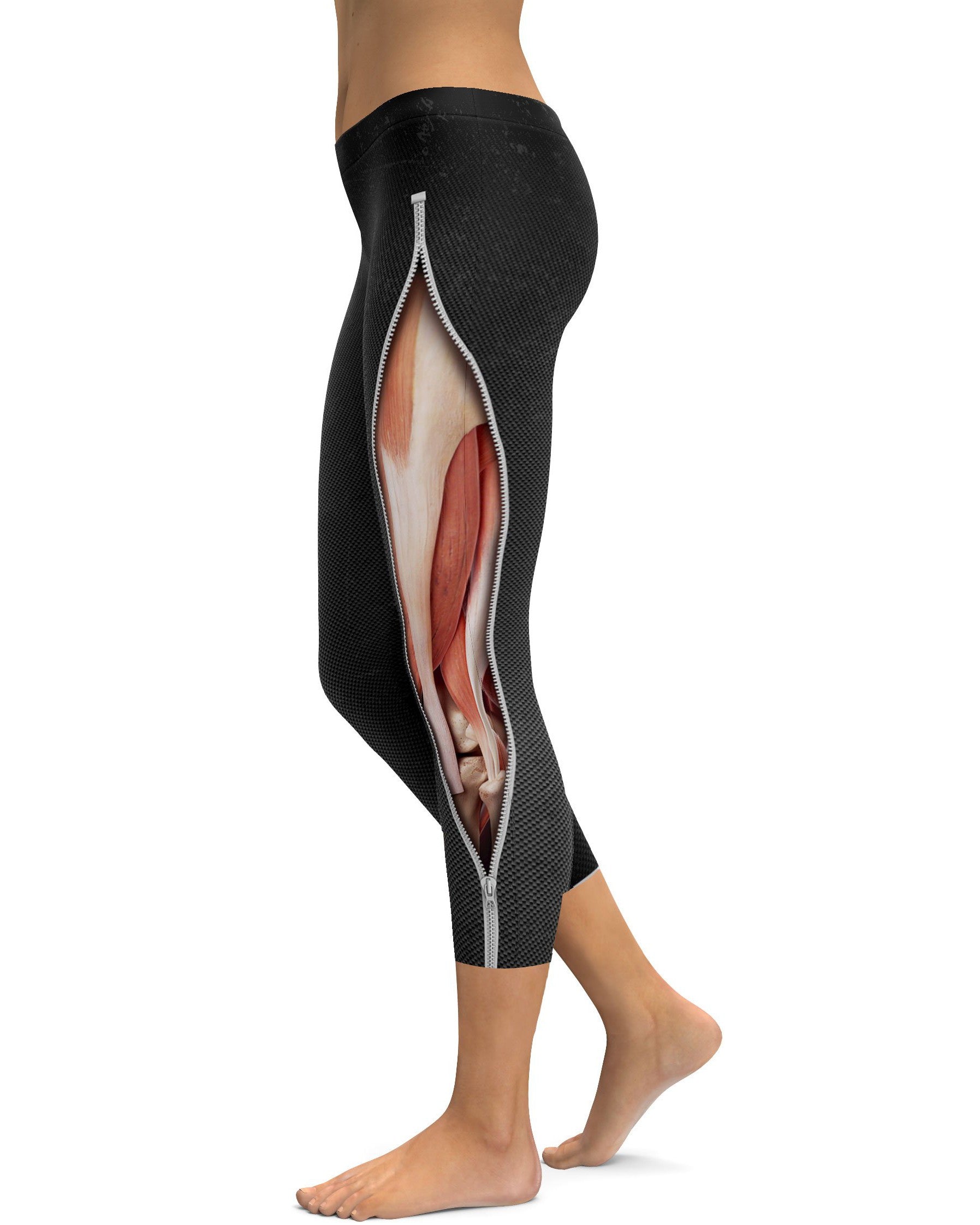 Realistic Muscles with Zipper Capris - GearBunch Leggings / Yoga Pants