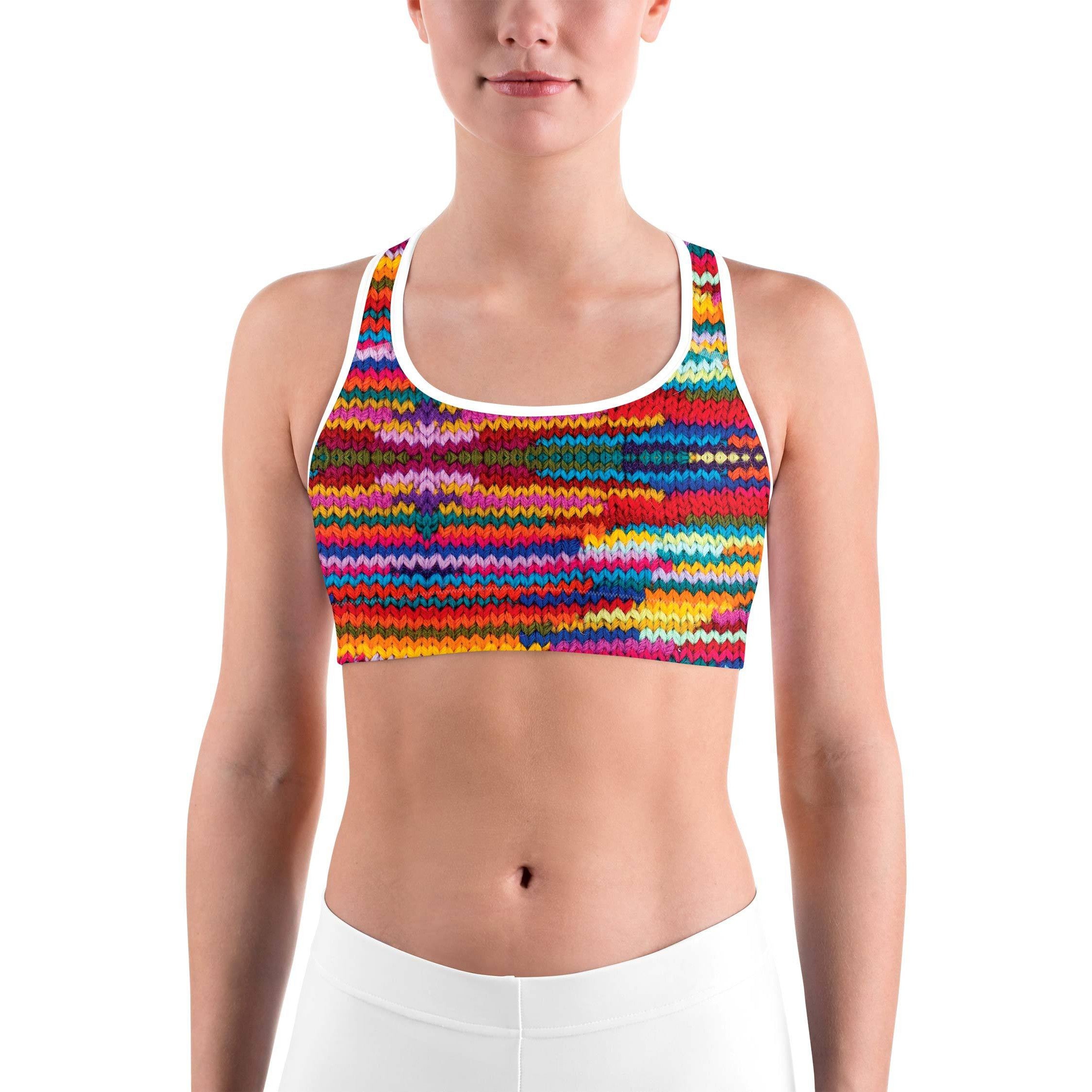 Colorful Knitted Pattern Sports bra - GearBunch Leggings / Yoga Pants