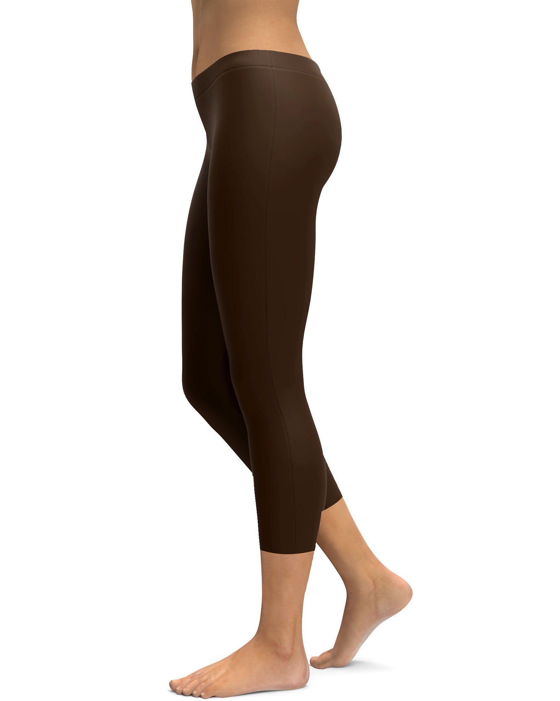 Women's solid chocolate brown capris front view