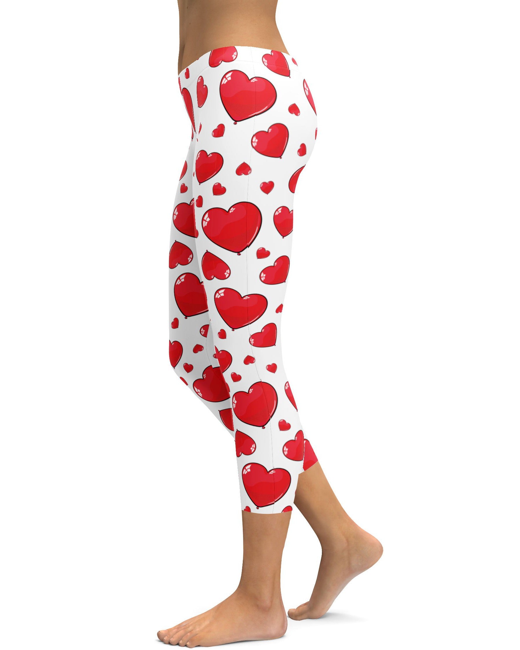 Red Heart Shaped Balloon Capris - GearBunch Leggings / Yoga Pants