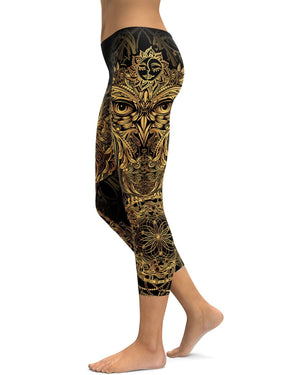 Golden Ornamental Owl Capris - GearBunch