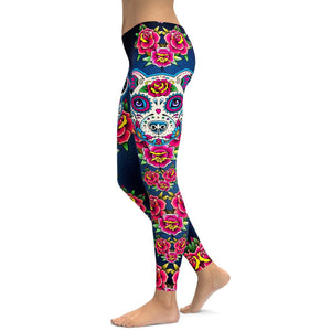 Sugar Skull Pitbull Leggings - GearBunch