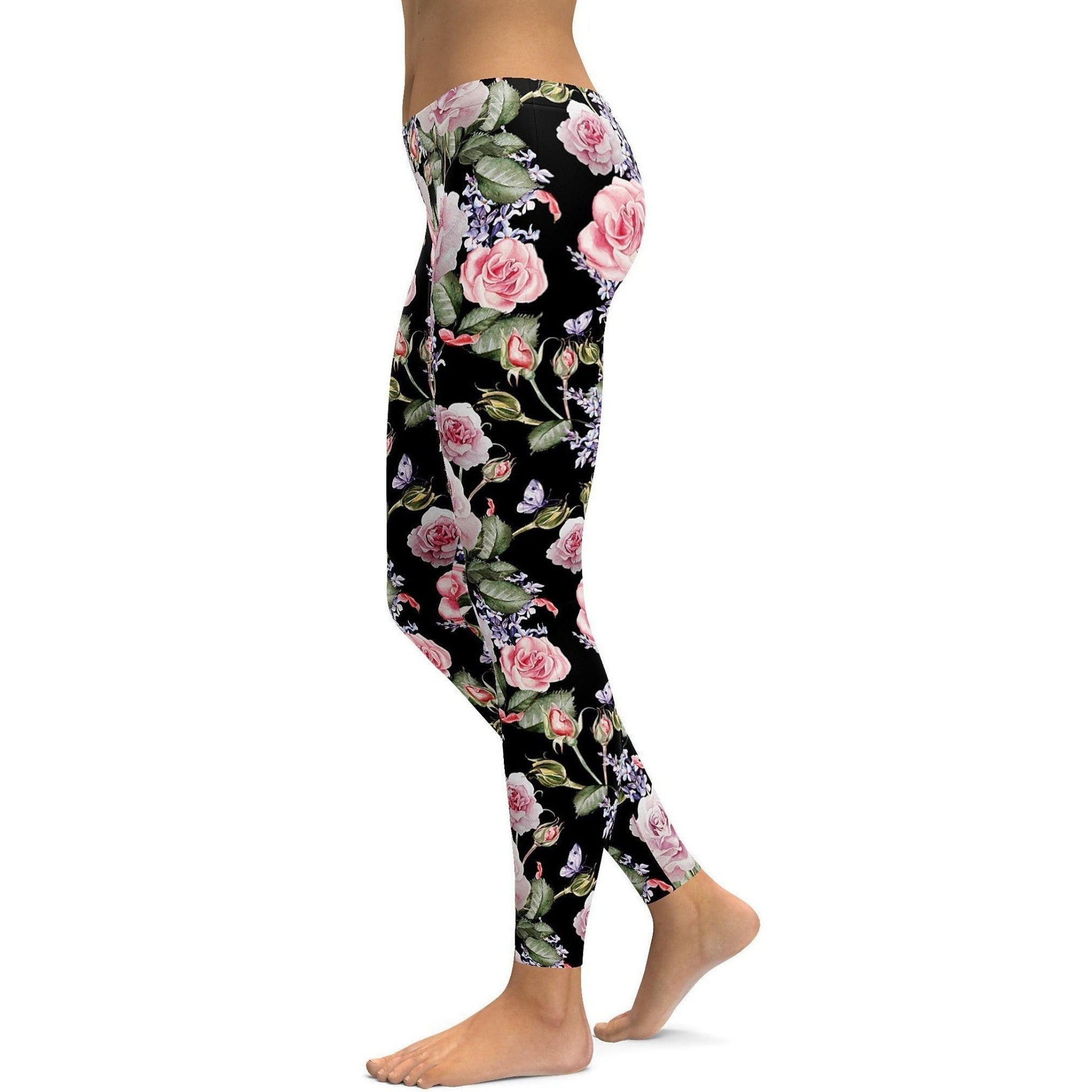 Watercolor Roses & Lavender Leggings - GearBunch