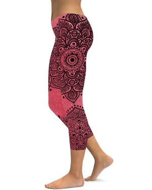 Baby Pink and Black Mandala Capris - GearBunch