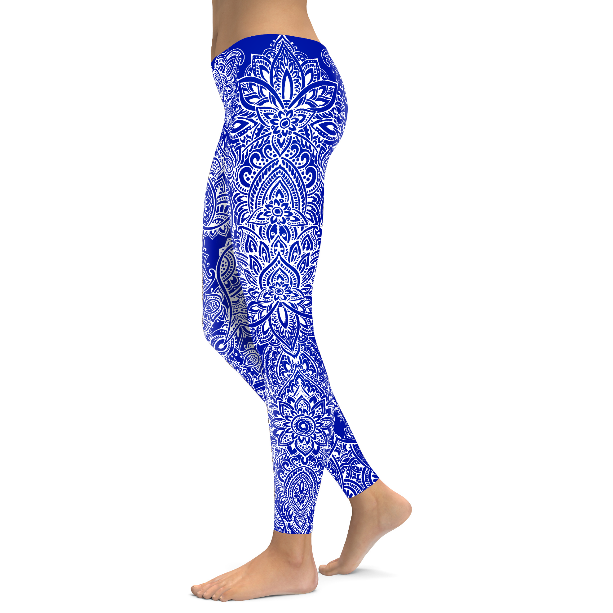 Electric Blue and White Henna Tattoo Leggings - Gearbunch