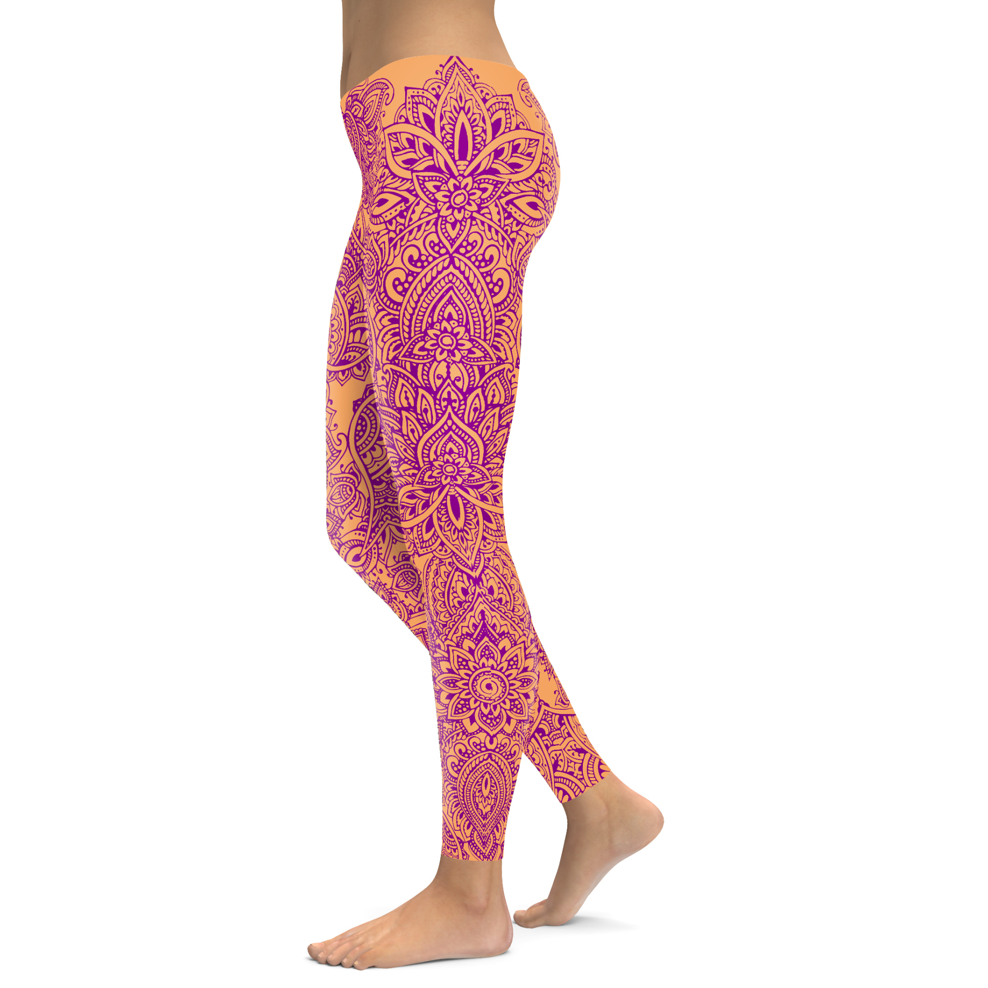 Coral and Purple Henna Tattoo Leggings - Gearbunch