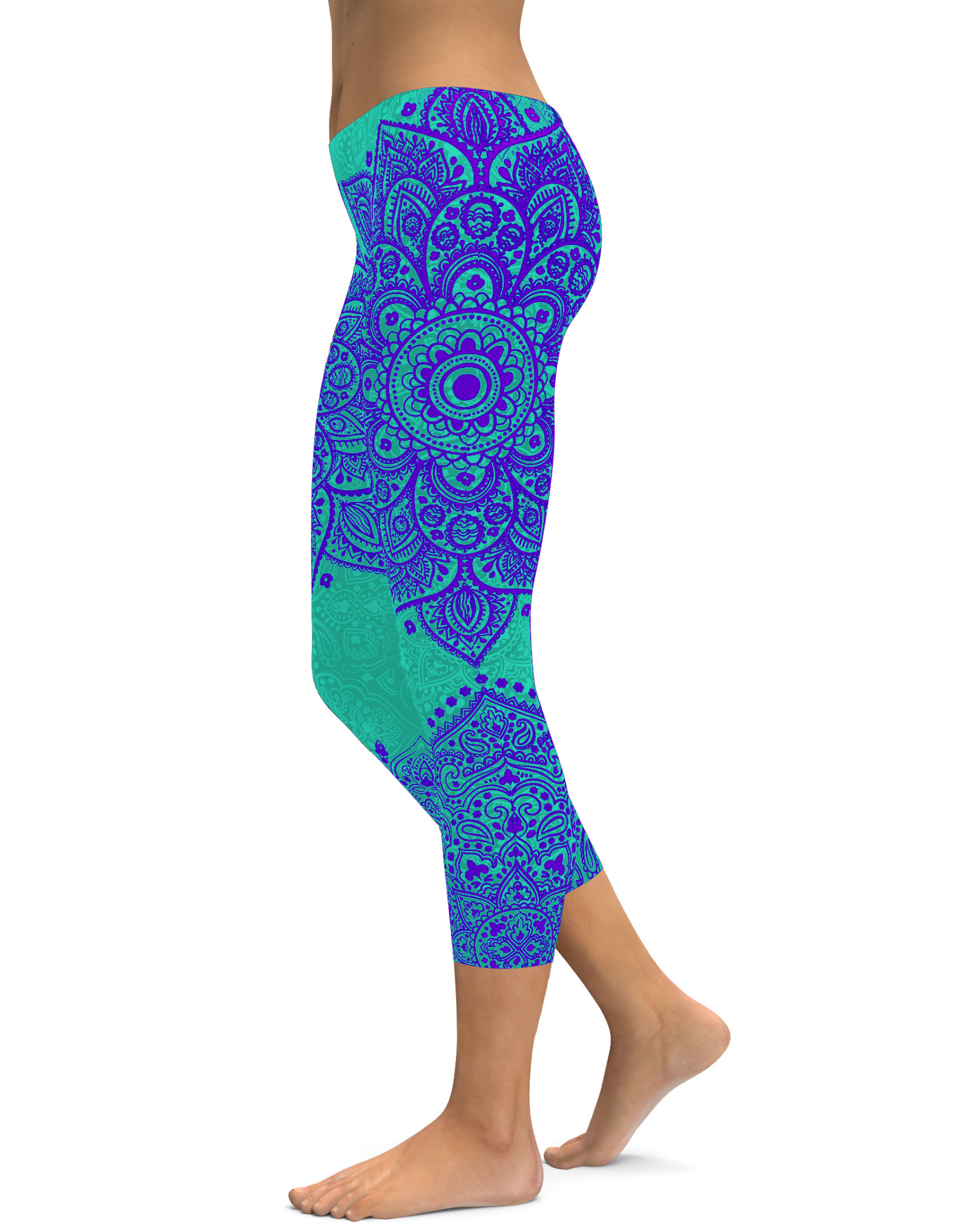 Turquoise and Purple Mandala Capris - Gearbunch