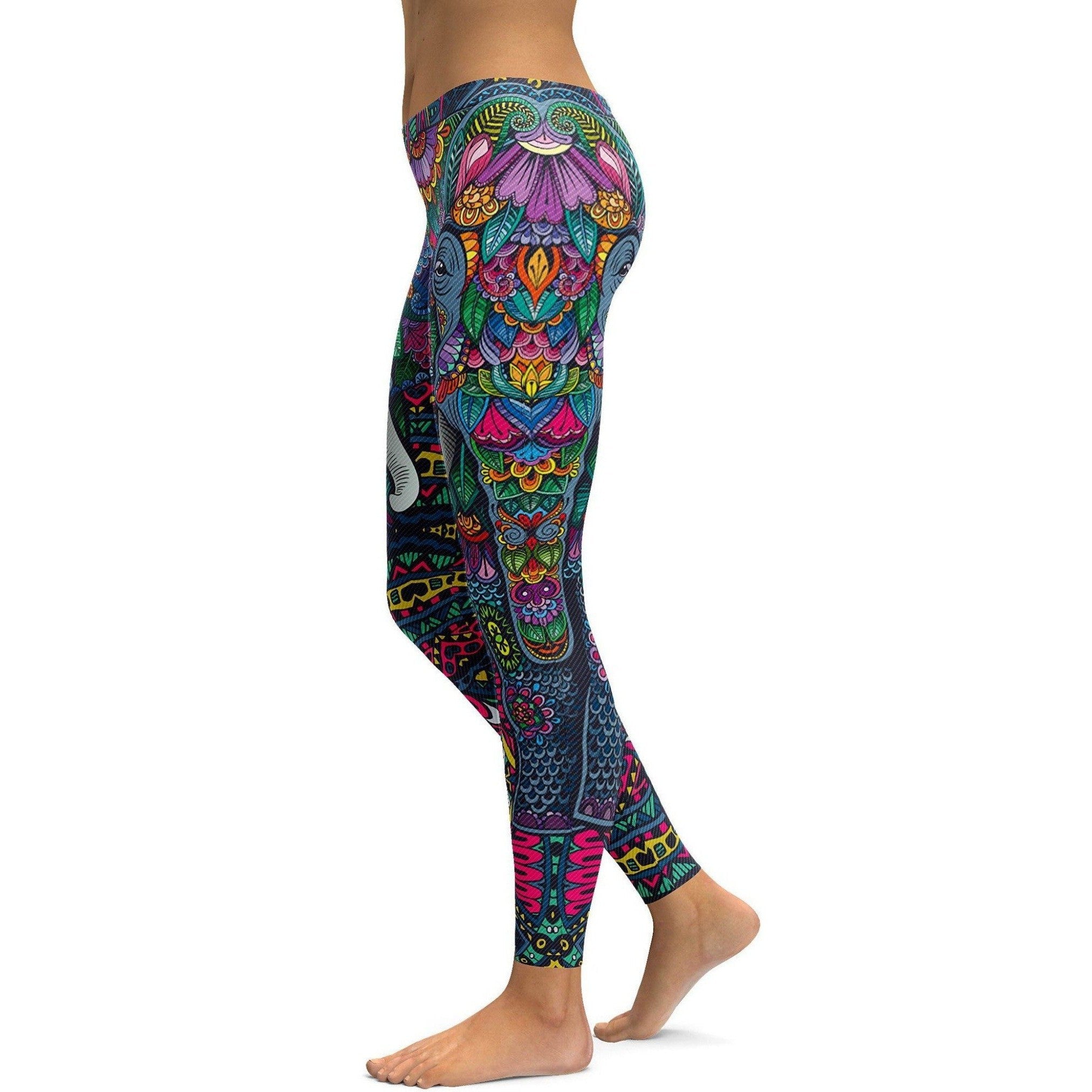 Womens Workout Yoga Colorful Elephant Leggings Black/Blue/Yellow/Purple