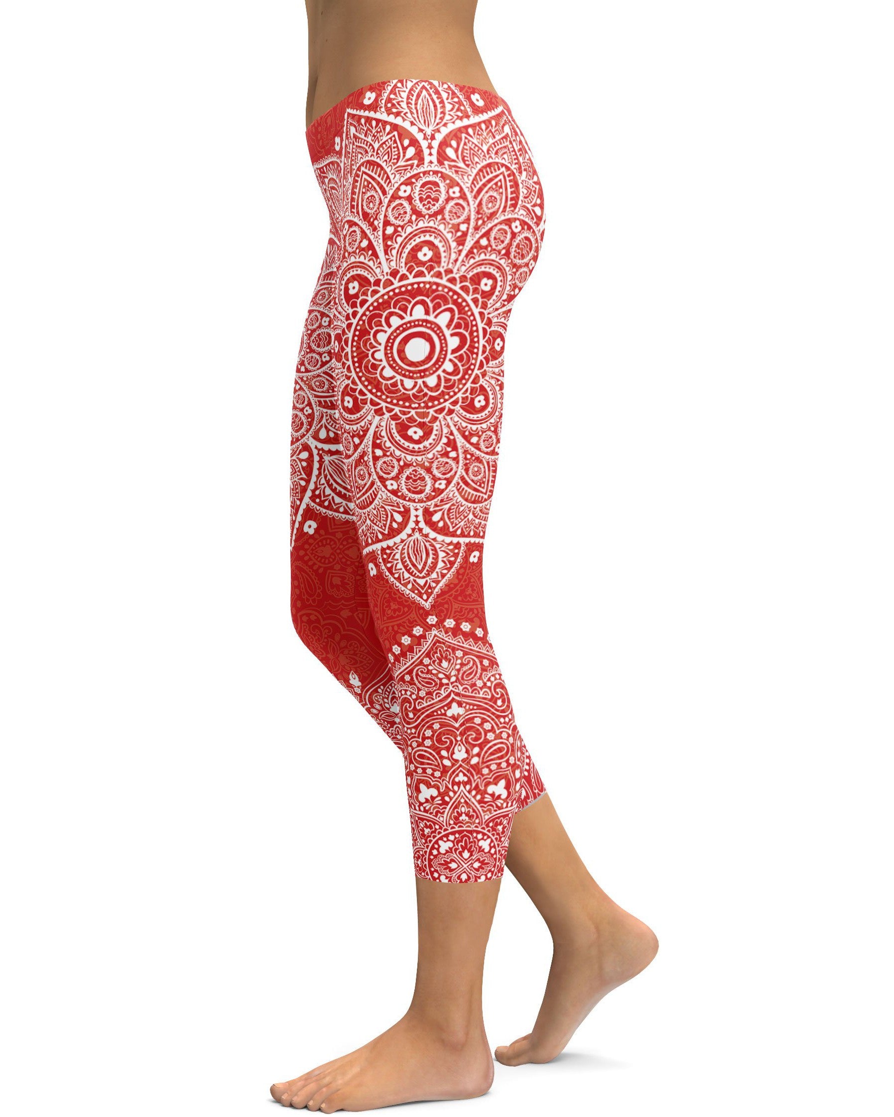 Red Mandala Capris - GearBunch Leggings / Yoga Pants