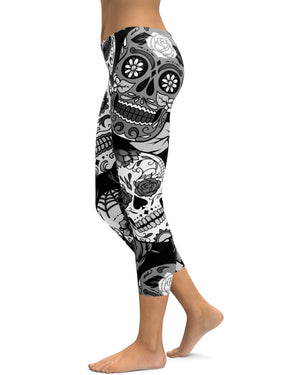 Black & White Sugar Skull Capris - GearBunch