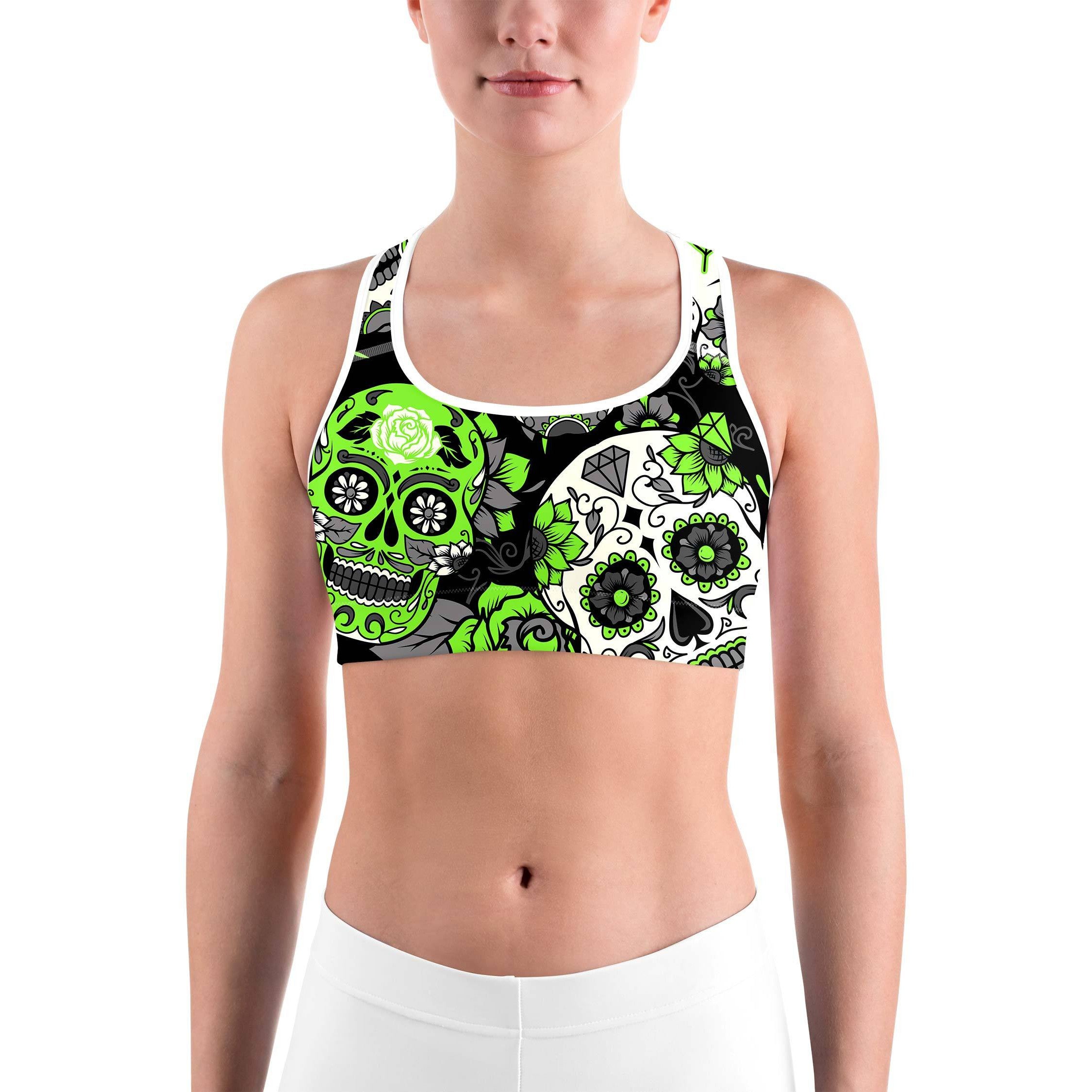 Lime Green Sugar Skull Sports bra