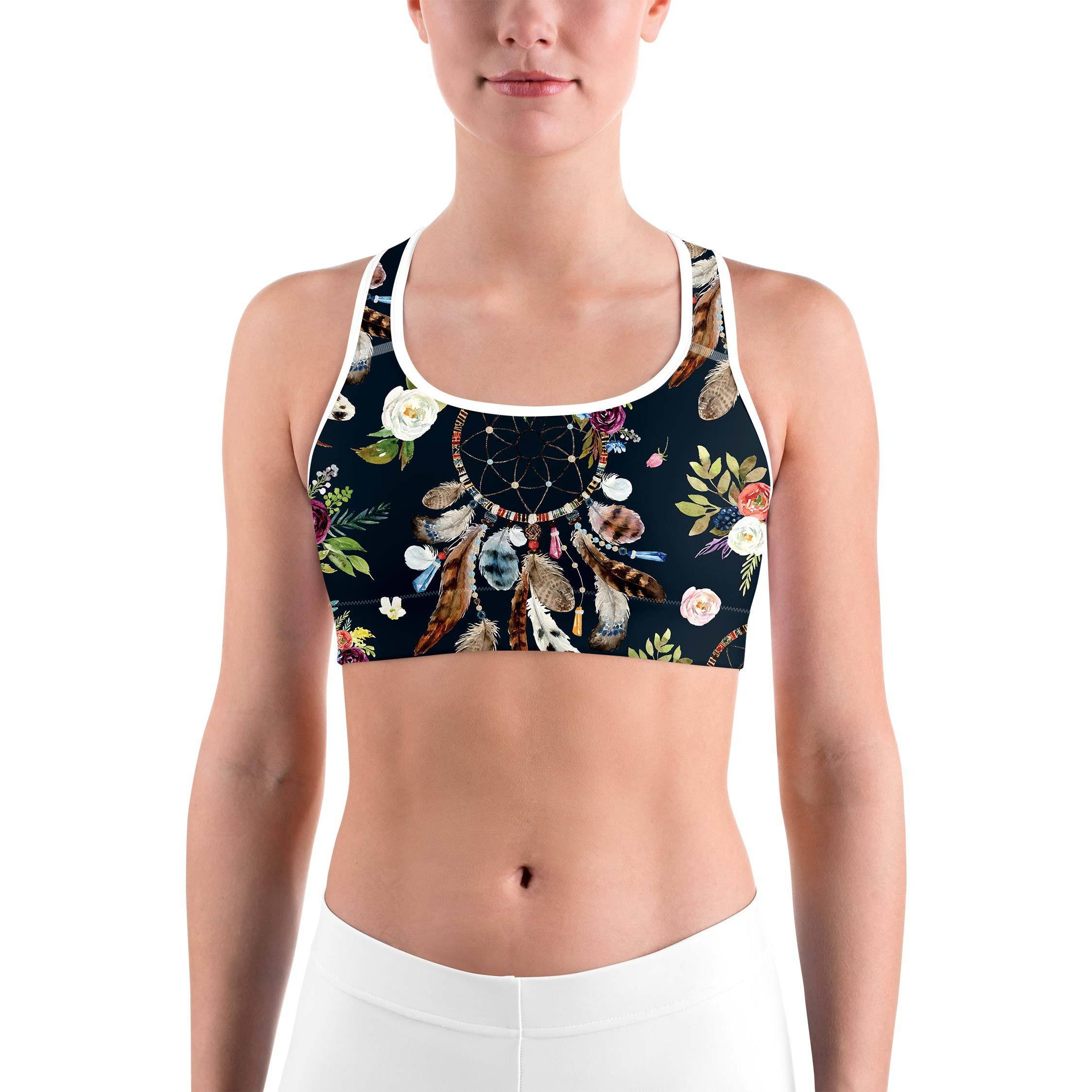 Boho Dreamcatcher and Flowers Sports bra - GearBunch Leggings / Yoga Pants