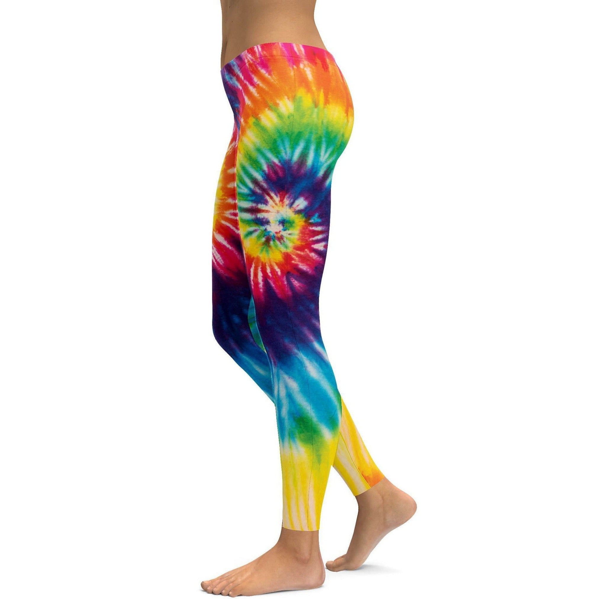 Womens Workout Yoga Tie Dye Swirl Leggings Yellow/Blue