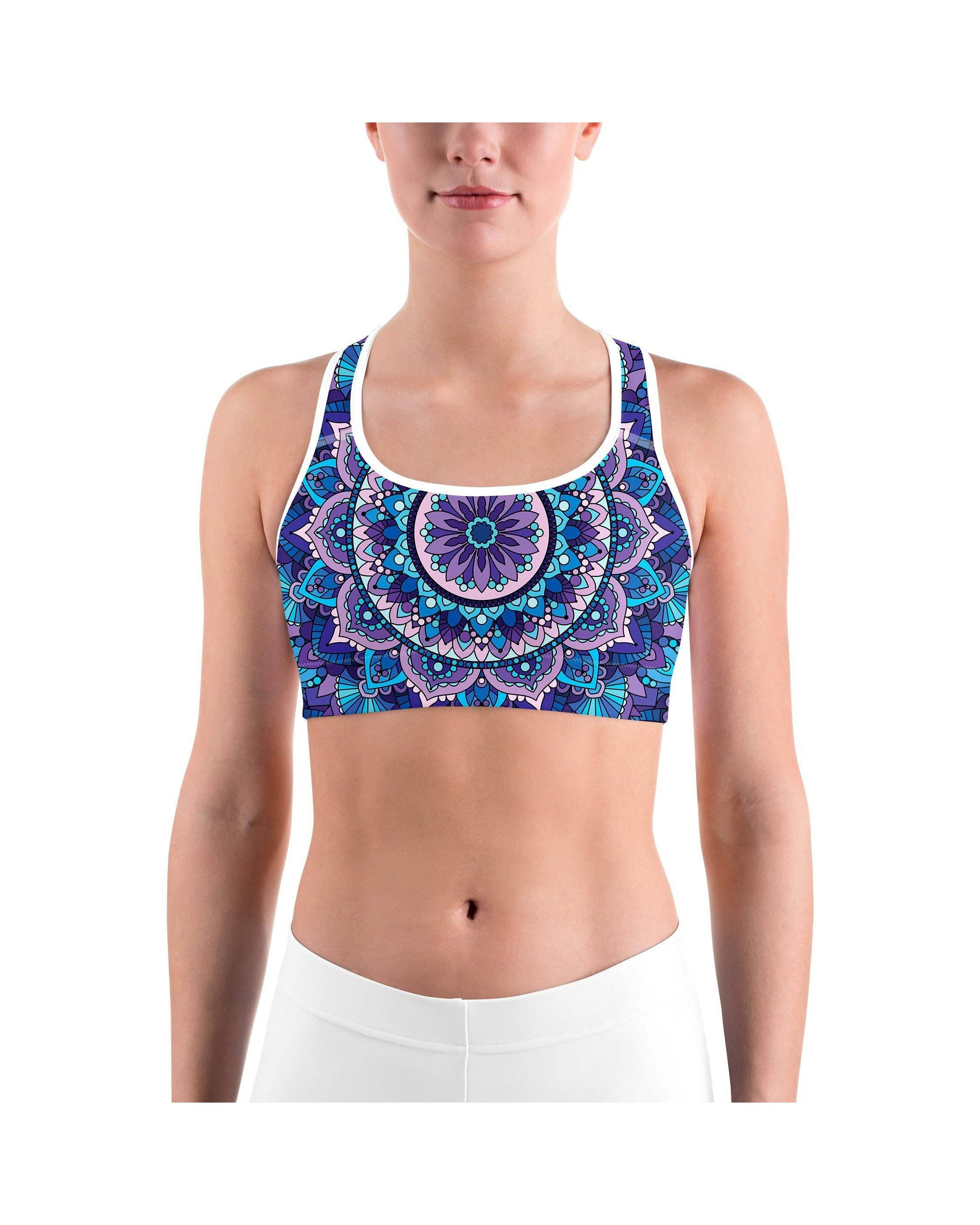 Colorful Blue Mandala Sports bra - GearBunch Leggings / Yoga Pants