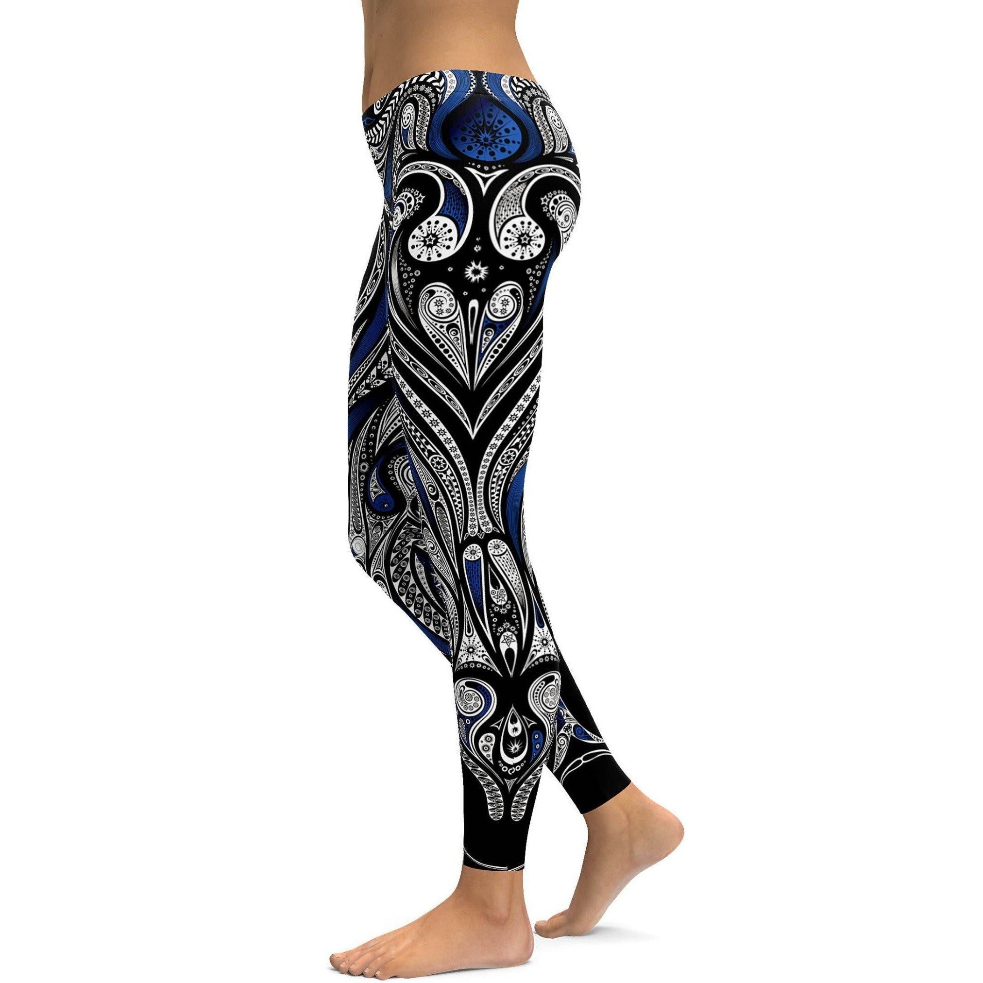 Blue Ornament Pattern Leggings - GearBunch