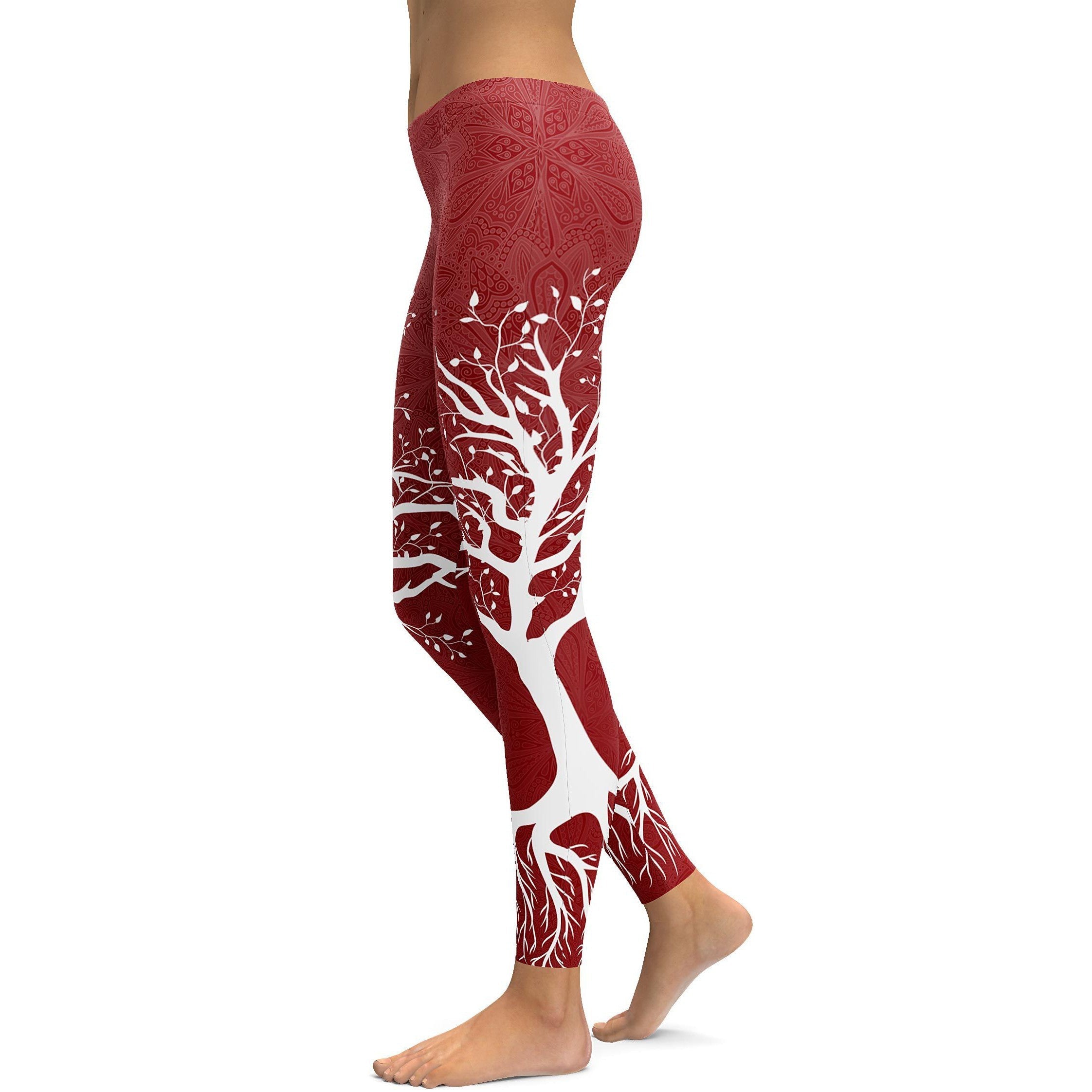 Deep Red Tree of Life Leggings - GearBunch Leggings / Yoga Pants