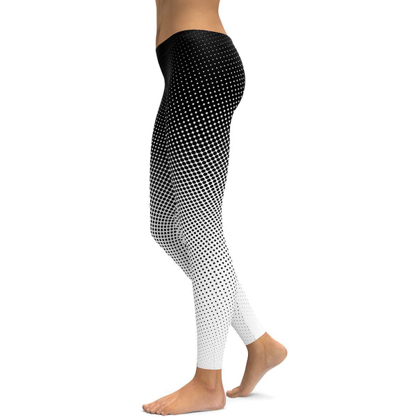 Womens Workout Yoga B&W Halftone Leggings Black/White | Gearbunch.com