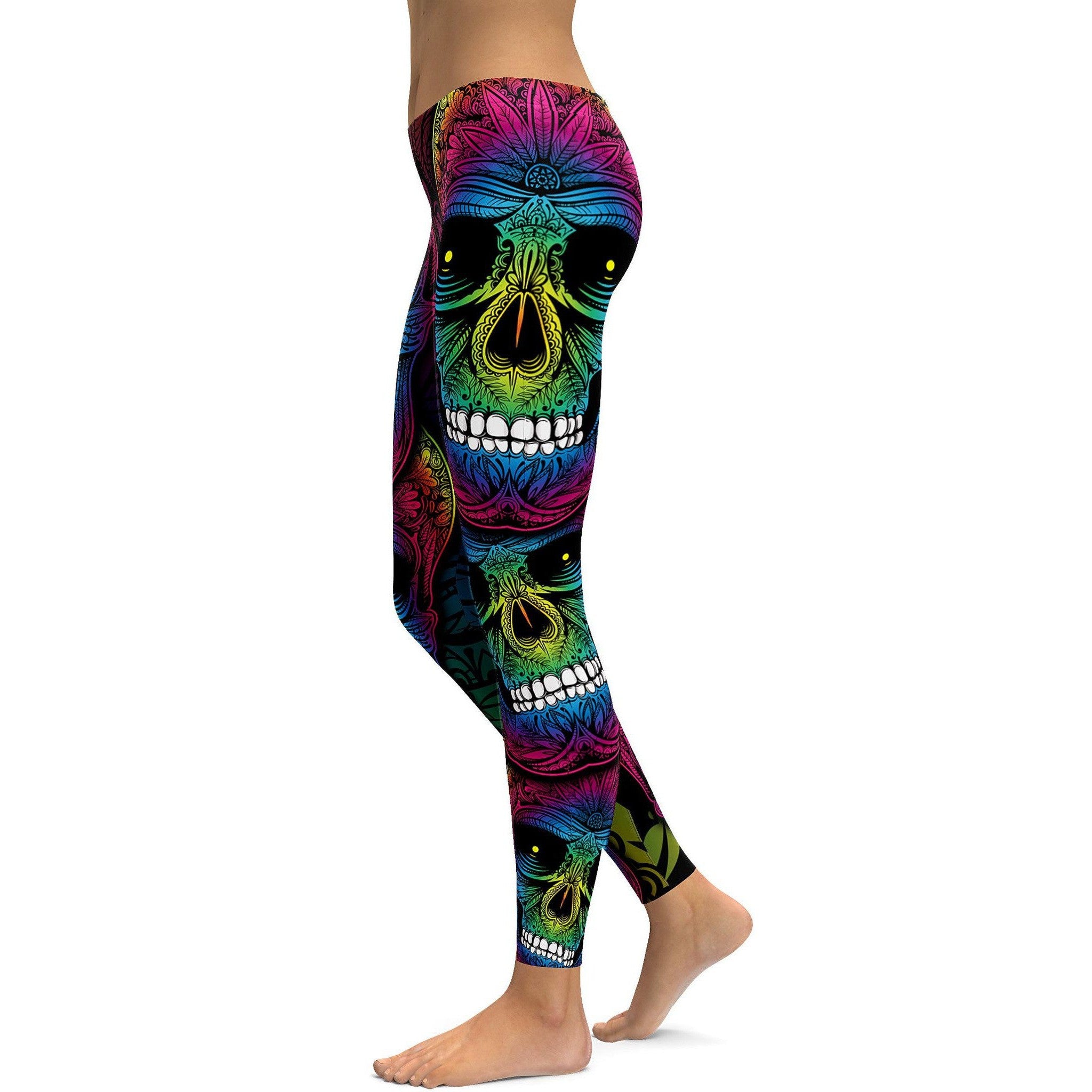 Rainbow Skull Leggings - GearBunch Leggings / Yoga Pants