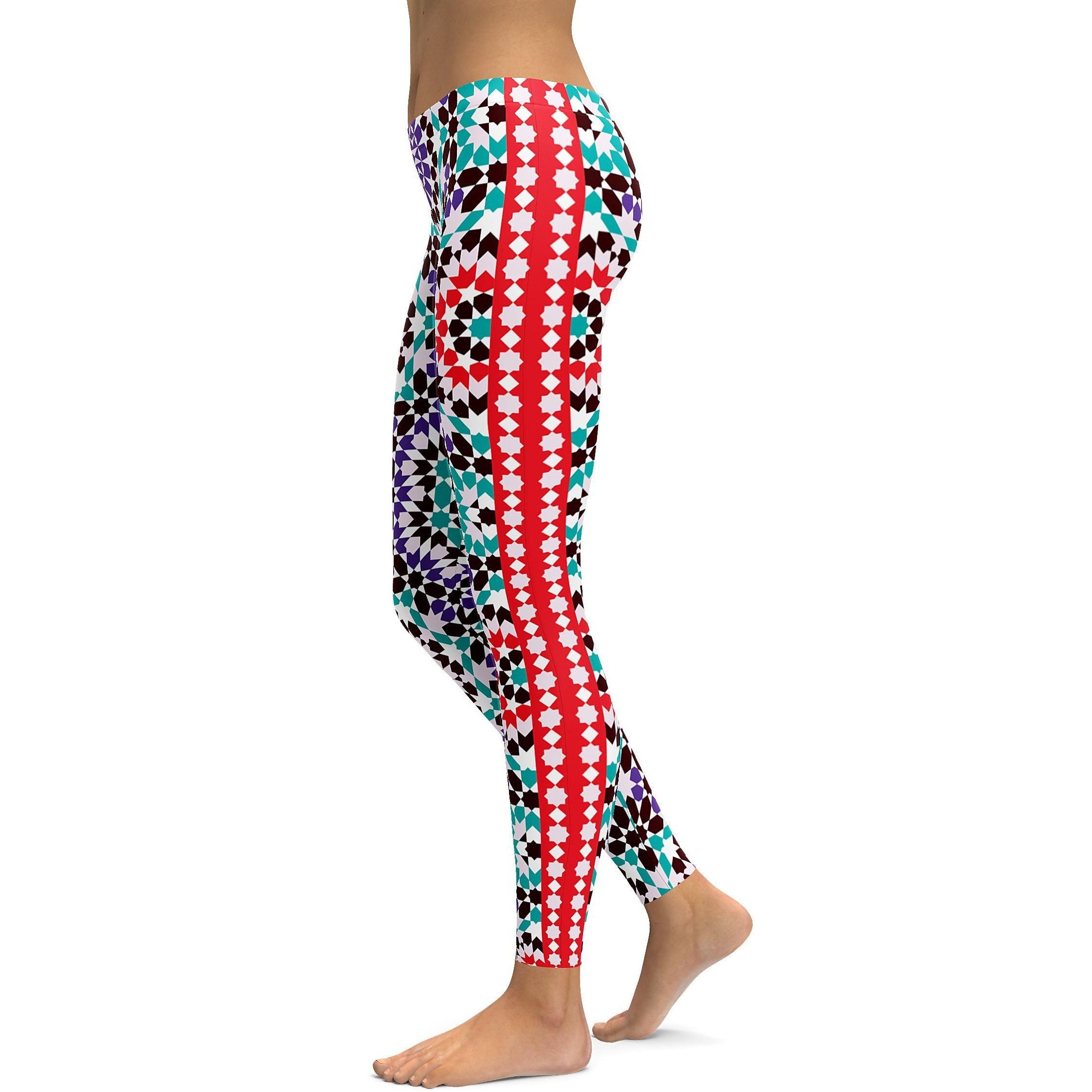 Womens Workout Yoga Arabic Mosaic Leggings White/Red/Black/Sky