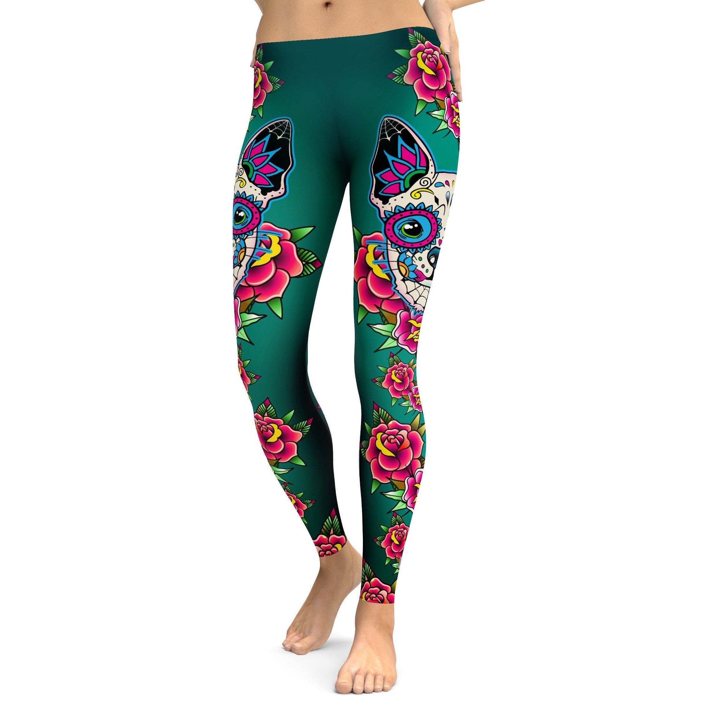 Sugar Skull Chihuahua Leggings - GearBunch Leggings / Yoga Pants