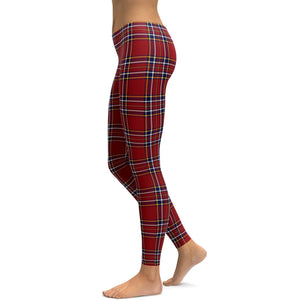 Deep Red Tartan Leggings - GearBunch Leggings / Yoga Pants