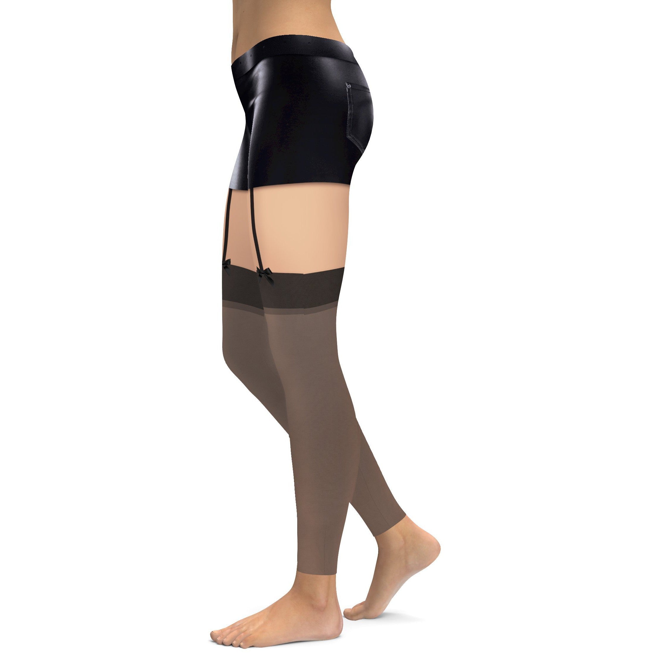 Faux Stockings with Leather Shorts Leggings | GearBunch