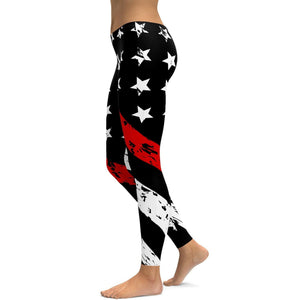 Womens Workout Yoga Thin Red Line Leggings Red/White/Black | Gearbunch.com