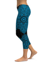 Black and Cyan Blue Mandala Capris - Gearbunch