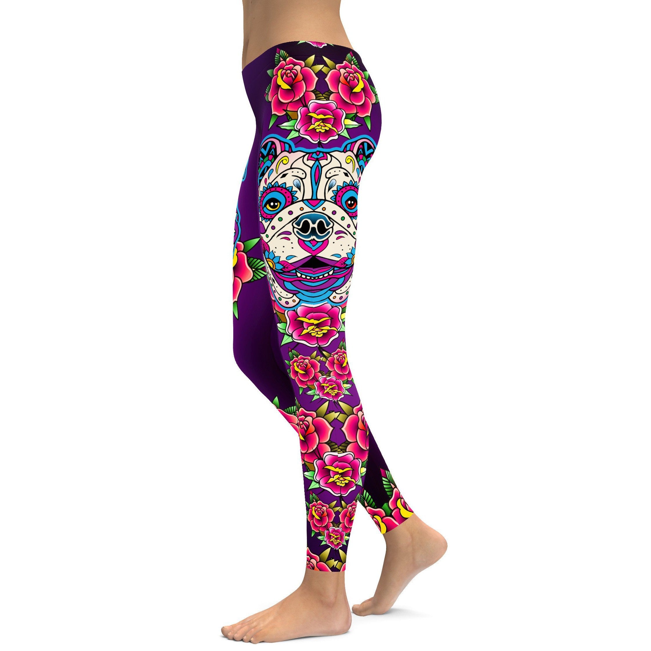 Sugar Skull Bulldog Leggings - GearBunch Leggings / Yoga Pants