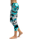 Sky Blue Sugar Skull Capris - GearBunch Leggings / Yoga Pants