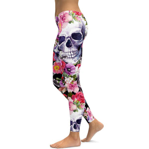 Colorful Floral Skull Leggings - GearBunch