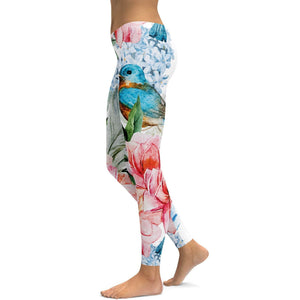 Watercolor Flowers and Birds Leggings - GearBunch