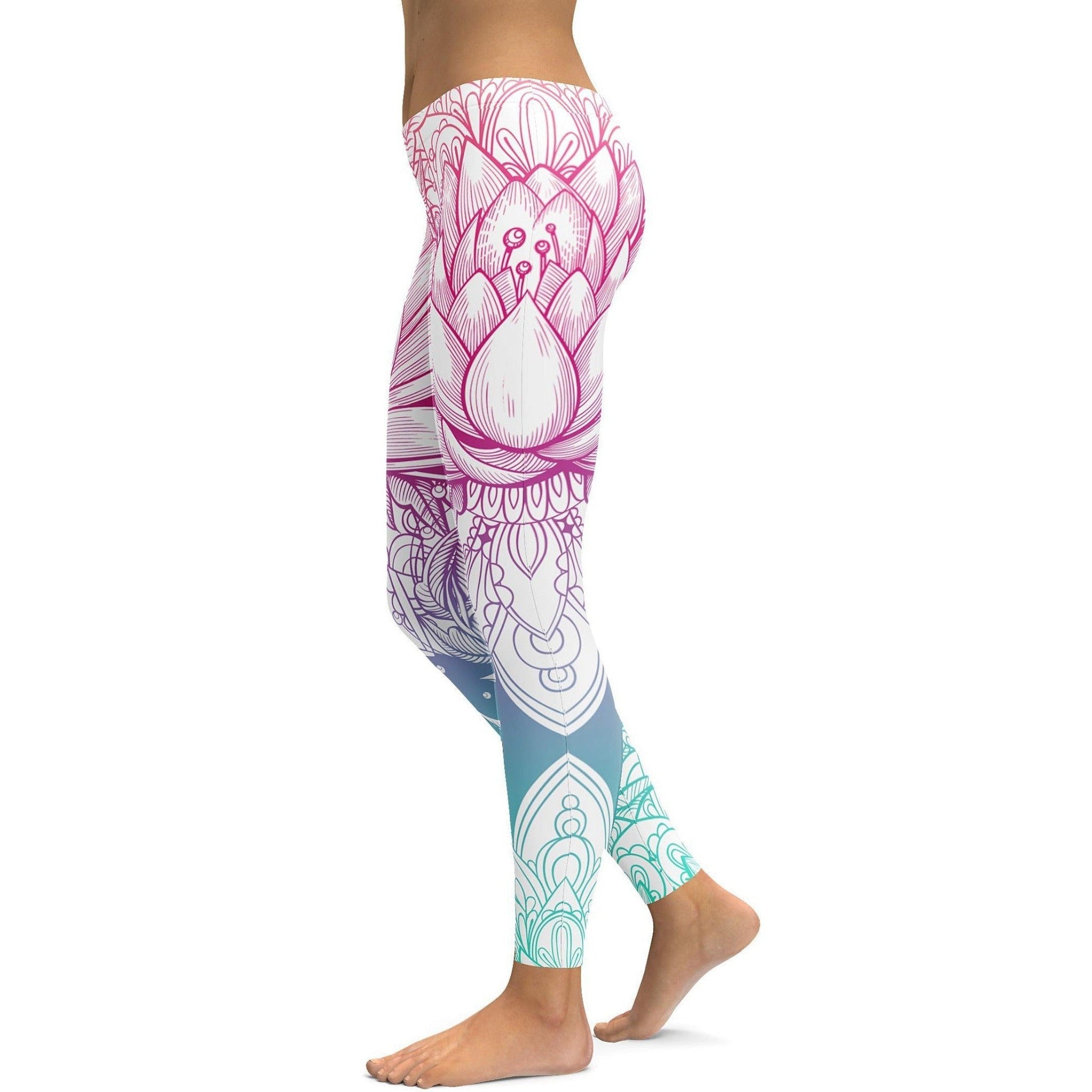 Womens Workout Yoga Bright Lotus Leggings White/Pink/Blue | Gearbunch.com