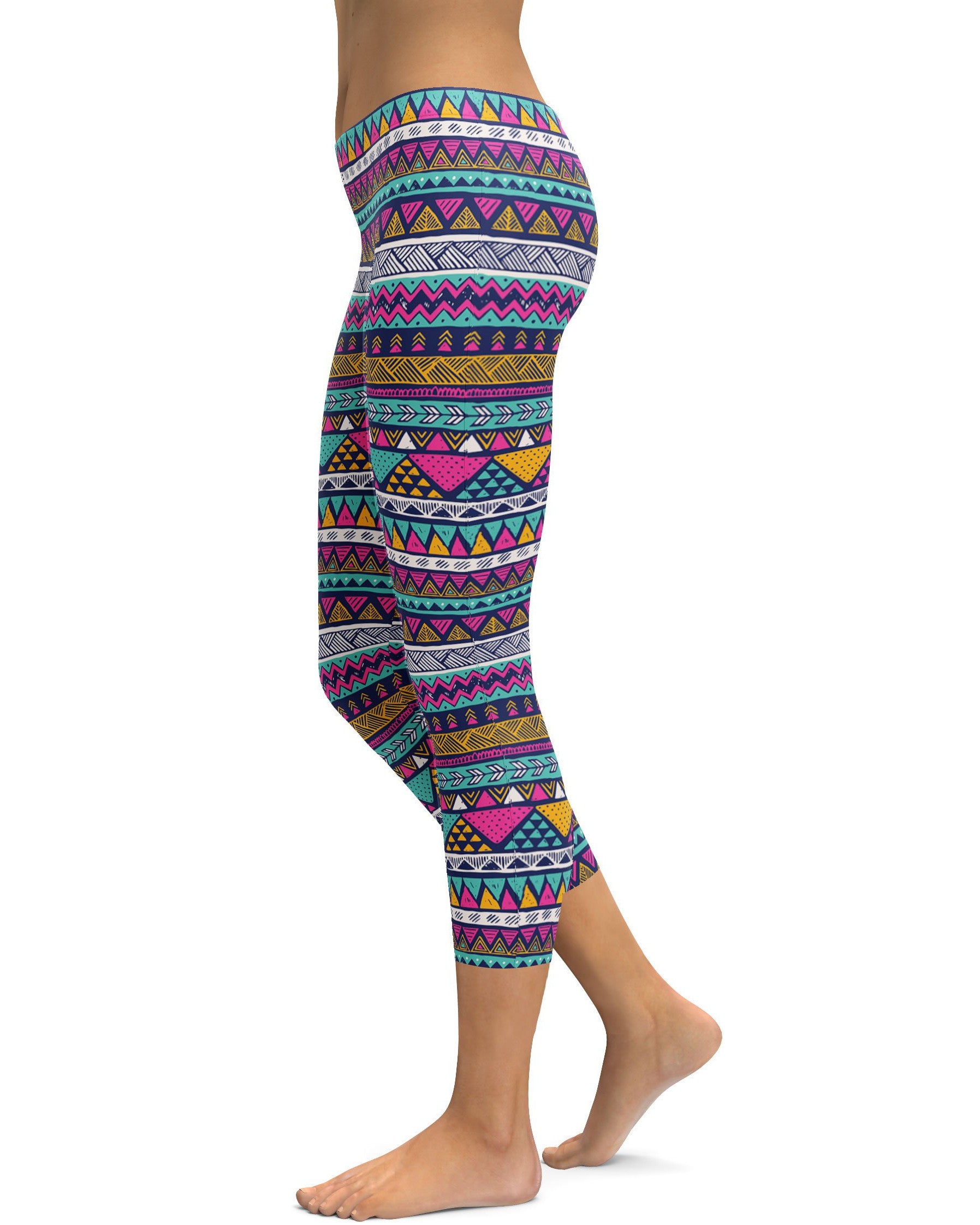 Colorful Aztec Pattern Capris - GearBunch Leggings / Yoga Pants