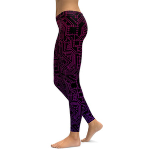 Pink & Purple Circuit Board Leggings - GearBunch Leggings / Yoga Pants