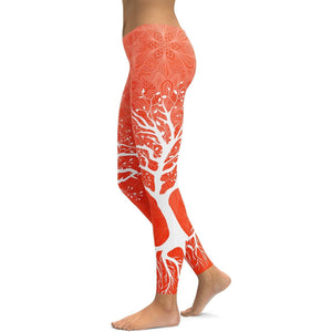 Hot Orange Tree of Life Leggings - GearBunch