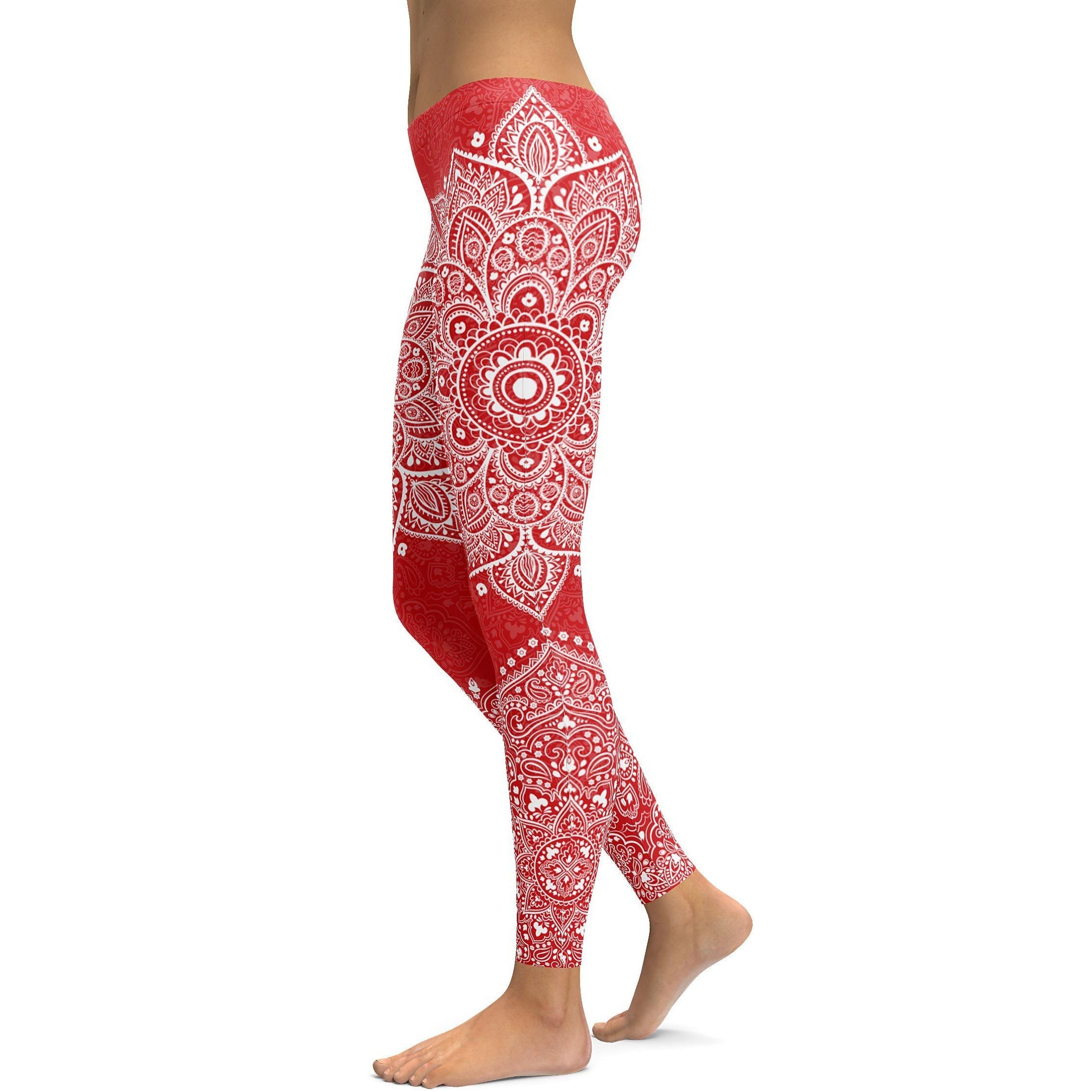 Red Mandala Leggings - GearBunch Leggings / Yoga Pants